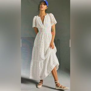 White maxi eyelet dress. Lined.  Adorable!